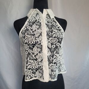 Zara NWT White Crocheted Lace Sleeveless Button Front Top Women's Size XS